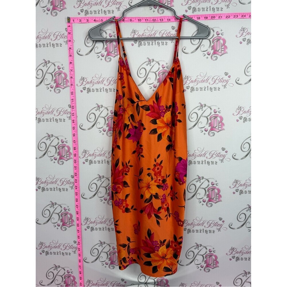 Dress Floral Slip Midi Dress - Orange with Pink & Yellow Flowers